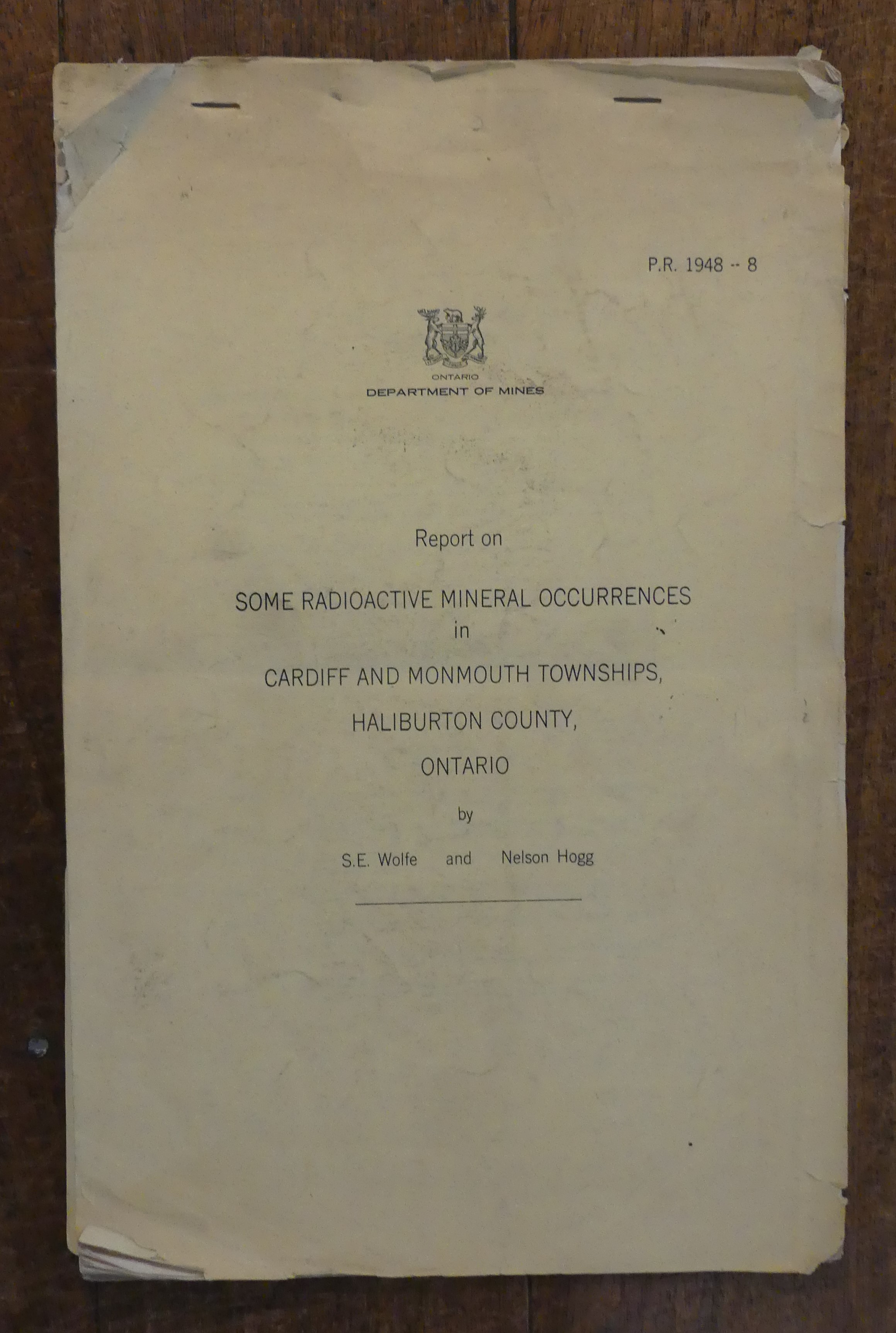 Report on Some Radioactive Mineral Occurrences in Cardiff and Monmouth Townships, Haliburton County Ontario