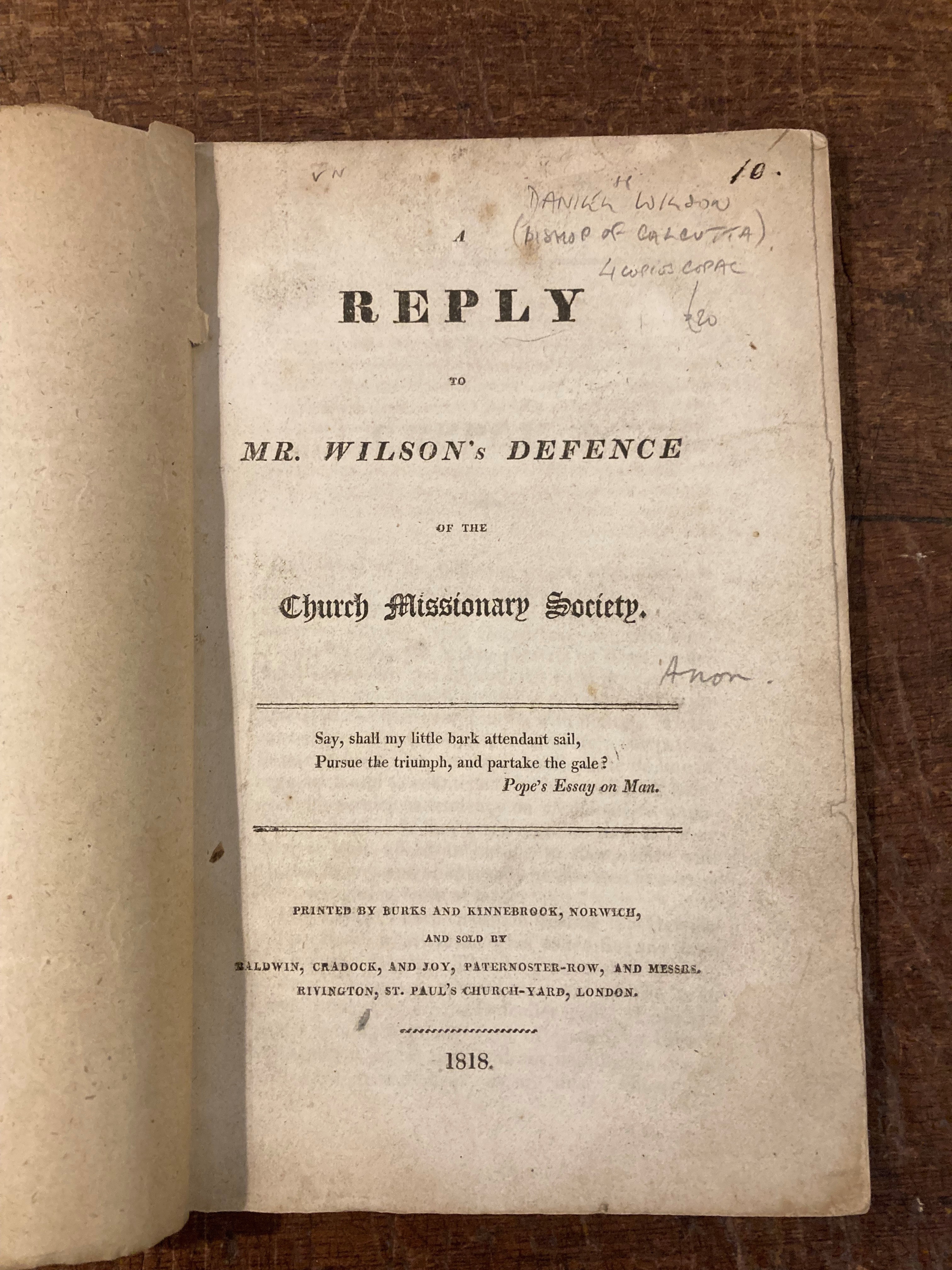 Reply to Mr. Wilson's Defence of the Church Missionary Society.