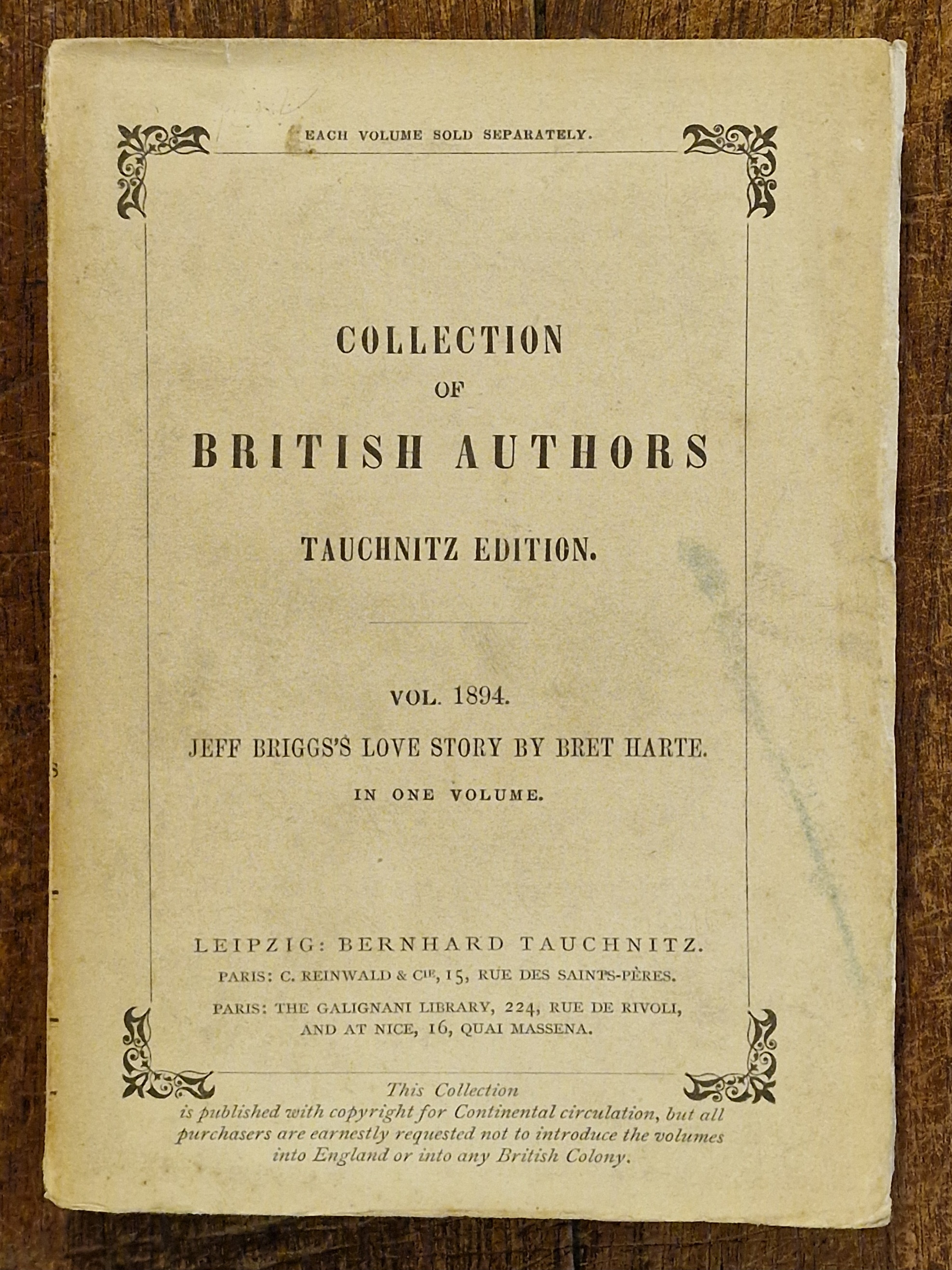 Jeff Brigg's Love Story by Bret Harte. In One Volume
