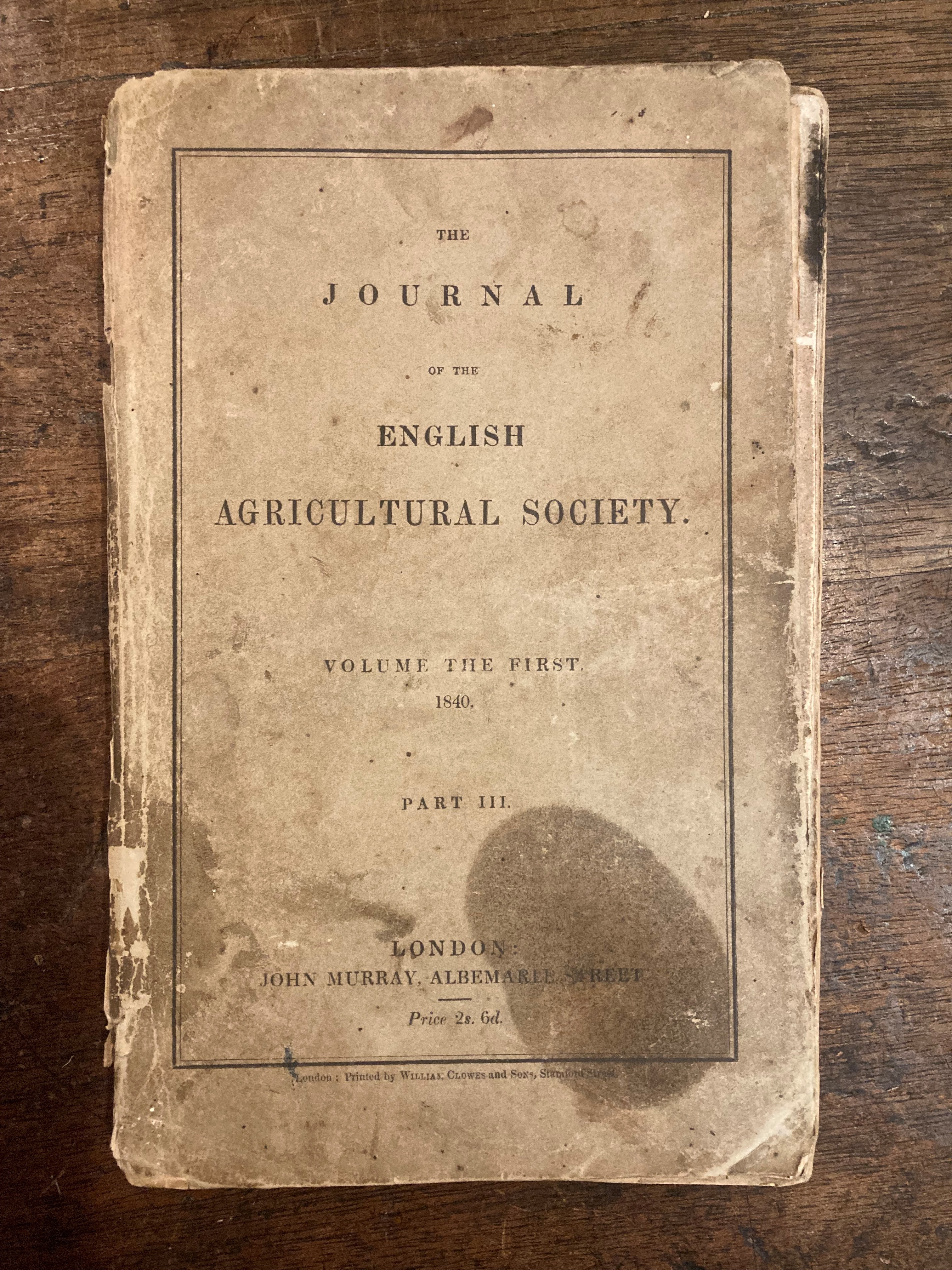 Journal of the English Agricultural Society Volume the First 1840 Part III