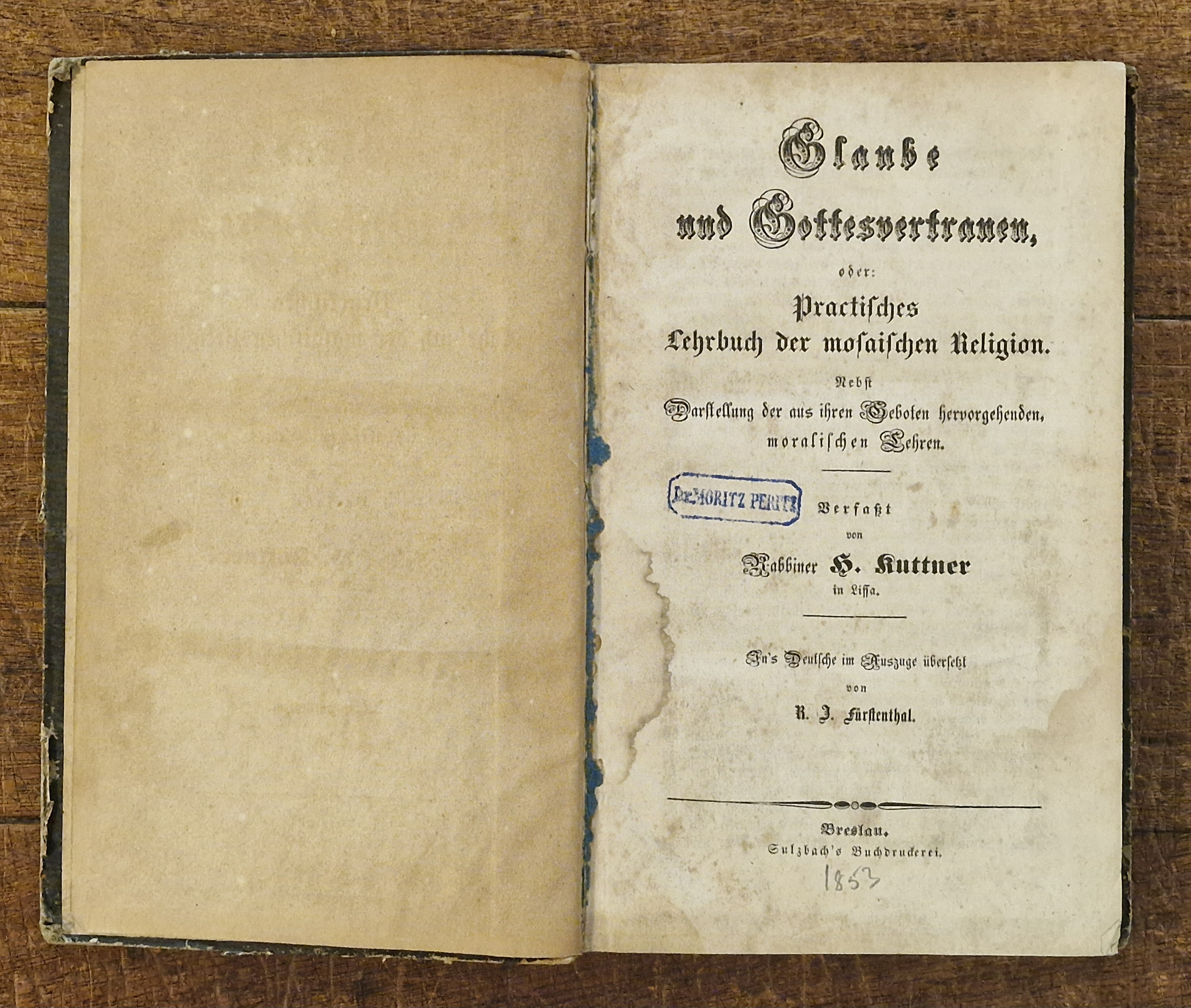 Ha' Emuna u'Bitachon TOGETHER WITH Glaube und Gottesvertrauen oder: Practisches Lehrbuch der mosaischen Religion.