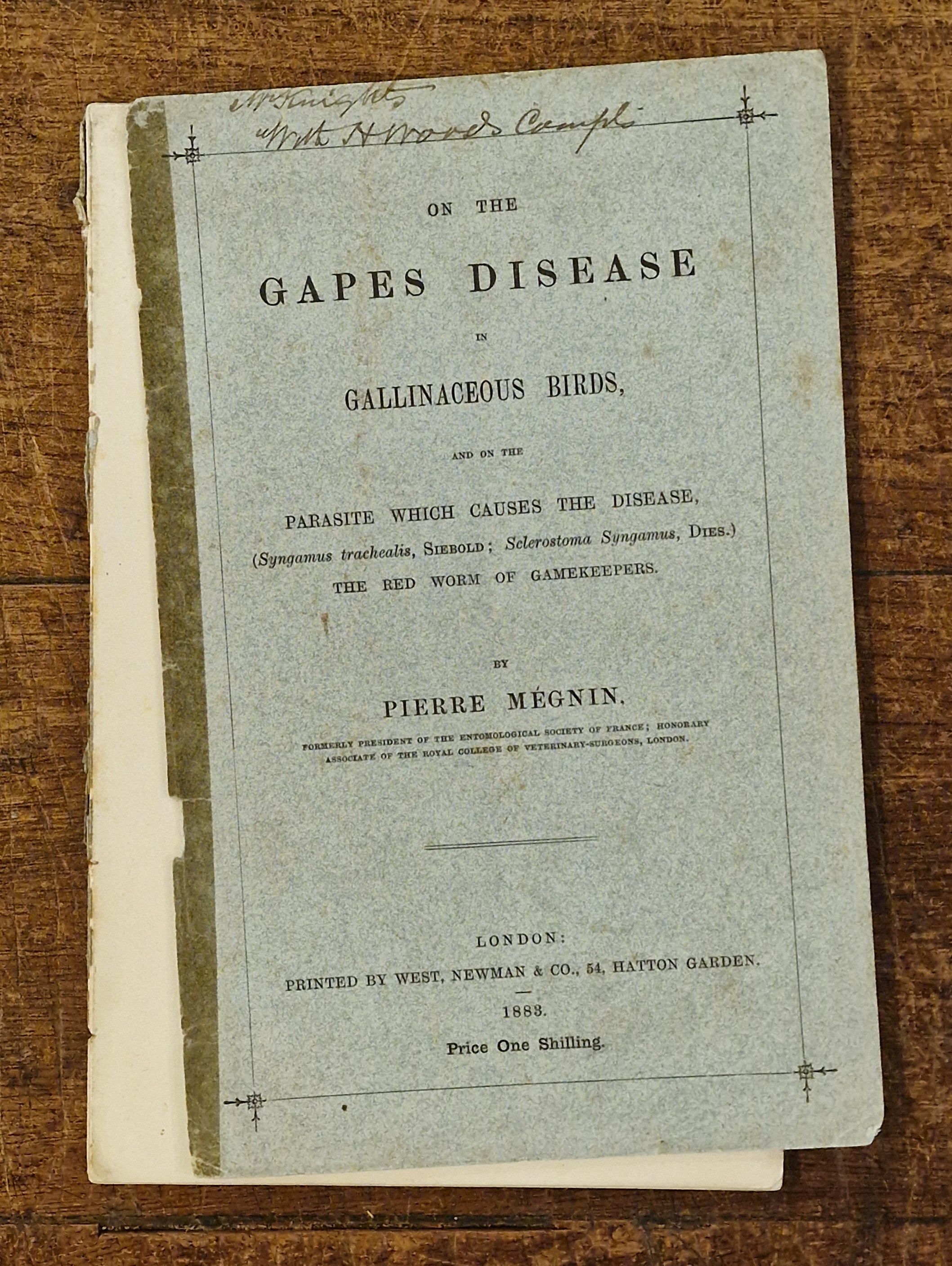 On the Gapes Disease in Gallinaceous Birds and on the Parasite Which Causes the Disease the Red Worm of Gamekeepers