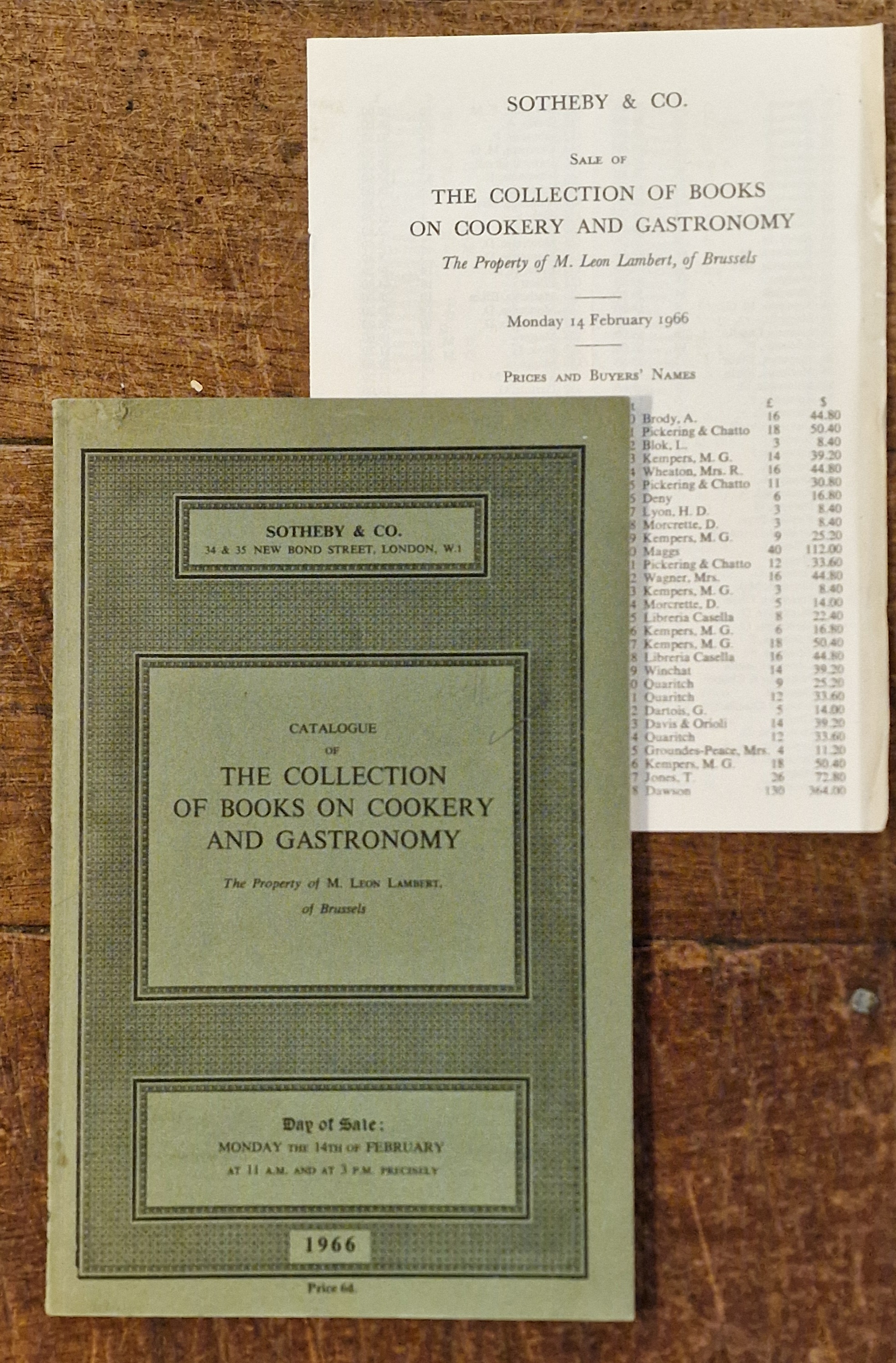 Catalogue of the Collection of Books on Cookery and Gastronomy the Porperty of M. Leon Lambert